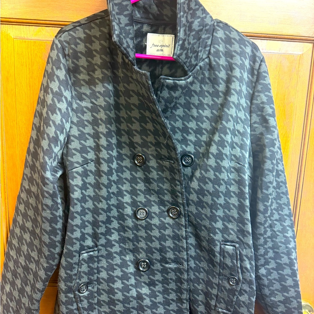 Grey and Black checked pea coat